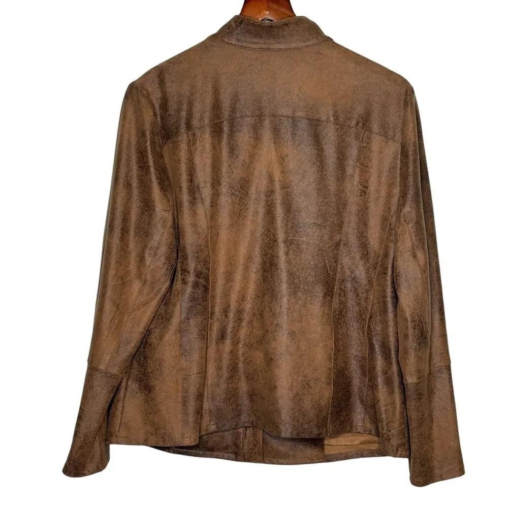 Chicos Faux Suede Moto Jacket US L 12/14 Lace Up Sleeve Details Brown Full Zip